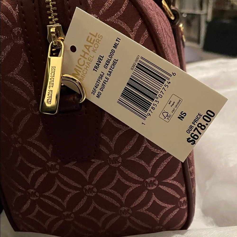 MICHAEL Michael Kors Maroon Patterned Duffel/ Satchel - Picture 2 of 11